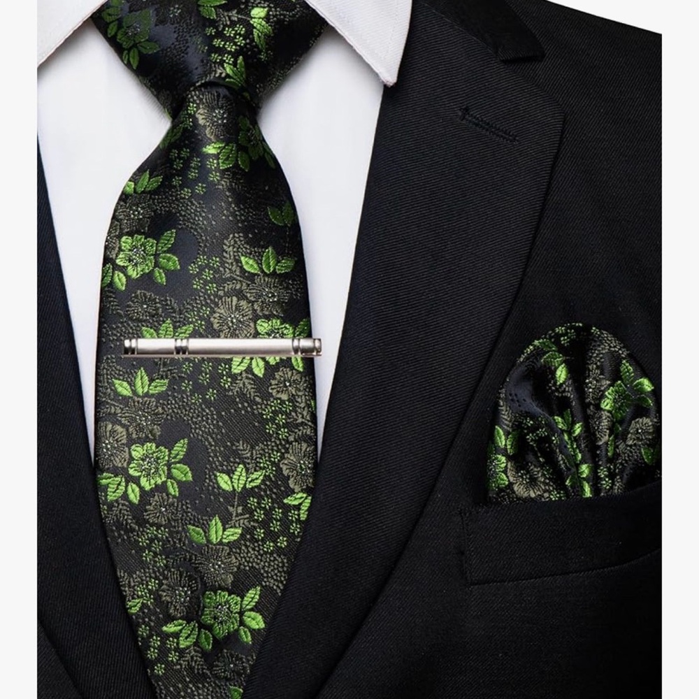 Elegant Black and Green Floral Tie